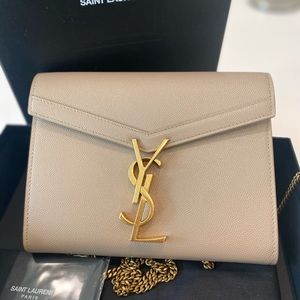 YSL Cassandra leather wallet/crossbody plus chain - like new - beige